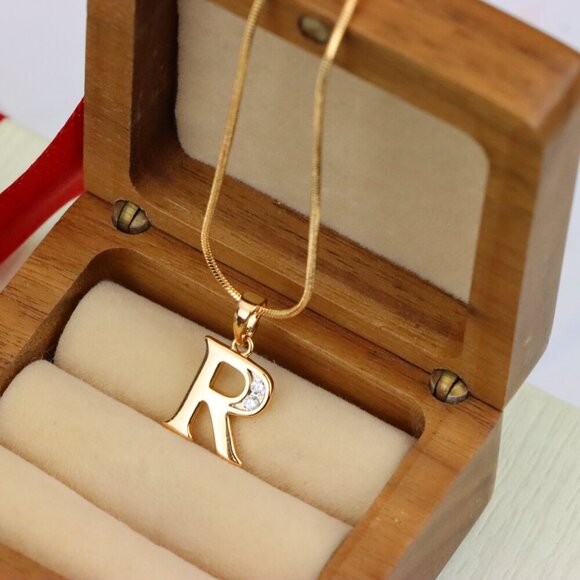 "Rose Gold Letter R Pendant with Crystal Accent – 18K Gold Plated, XPPT1367 - Picture 2 of 13